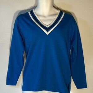 Petite Sophisticates SZ P Blue V-Neck Cotton Pullover Tennis Preppy Essential